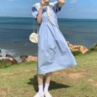 Lace Shawl Collar Short-sleeve Midi A-line Dress
