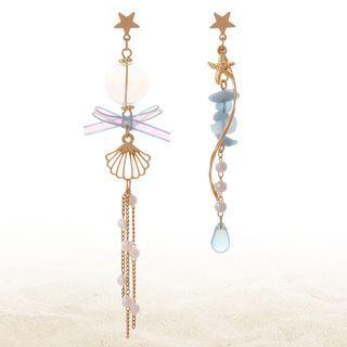 Non-matching Alloy Starfish & Shell Dangle Earring