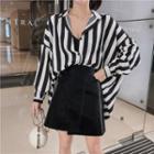 Striped Oversize Shirt / High-waist A-line Skirt / Set