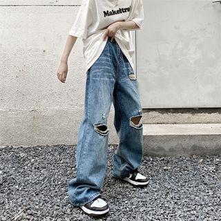 Mid Waist Distressed Loose Fit Jeans