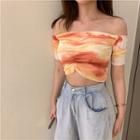 Dye Print Off-shoulder Crop Top