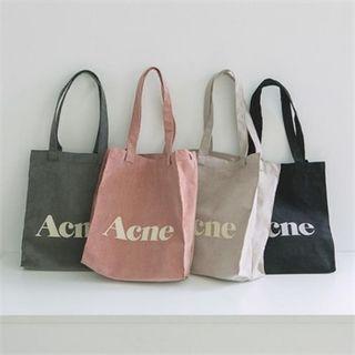 Letter-printed Corduroy Shopper Bag