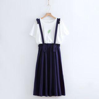 Suspender Midi Dress / Embroidered Short-sleeve T-shirt