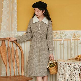 Furry Collared Long-sleeve Dress