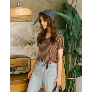 Scoop-neck Stripe Linen Blend T-shirt