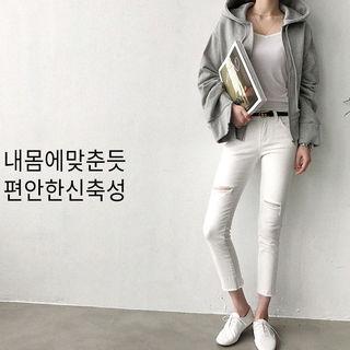 Fray-hem Slit Skinny Pants