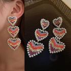 Heart Drop Earring 1 Pair - Love Heart - Green & Red & Fuchsia & Gold - One Size