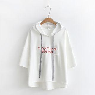 Applique Hooded Elbow-sleeve T-shirt
