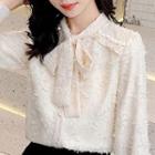 Long-sleeve Tie-neck Lace Shirt