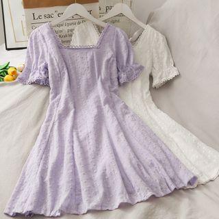 Eyelet Square-neck Mini Dress