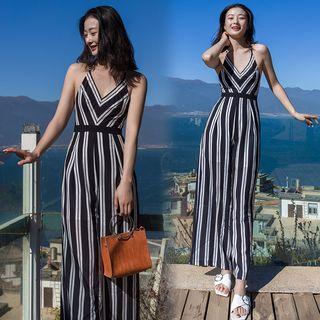 Spaghetti Strap Wide-leg Striped Jumpsuit
