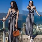 Spaghetti Strap Wide-leg Striped Jumpsuit