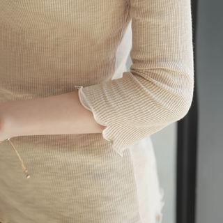 Frilled Mock-neck Long-sleeve Top