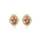 Sterling Silver Plated Gold Fashion Elegant Geometric Oval Brown Cubic Zirconia Stud Earrings Golden - One Size