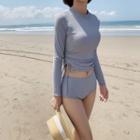Plain Long-sleeve 2-piece Swimsuit