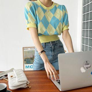 Pastel-argyle Knit Crop Top