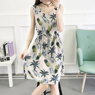 Sleeveless Print Drawstring Waist A-line Dress