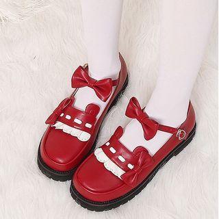 Platform Block Heel Strappy Bow Loafers