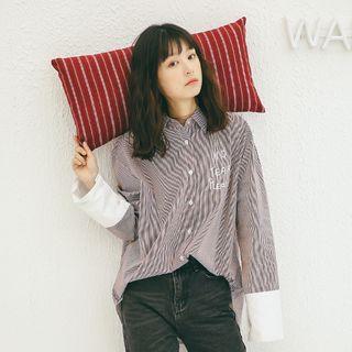 Long-sleeve Lettering Pinstripe Shirt