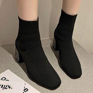 Rhinestone Chunky Heel Short Boots (various Designs)