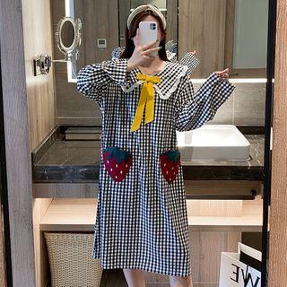 Long-sleeve Gingham Sleep Dress