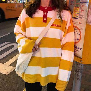 Half-button Striped Sweater