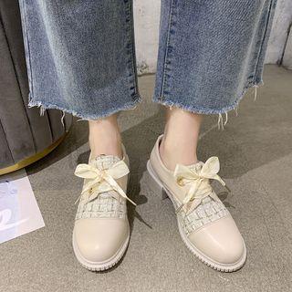 Chunky-heel Tweed Panel Lace-up Shoes