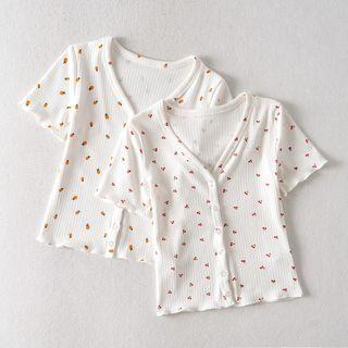 Short-sleeve Printed Button T-shirt