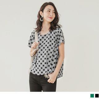 Short-sleeve Geometric Patterned Chiffon Top