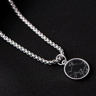 Stainless Steel Marble Disc Pendant Necklace Silver - One Size
