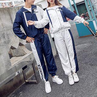 Set: Couple Matching Lettering Hooded Jacket + Jogger Pants
