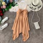 Irregular Hem Lace Up Spaghetti Strap A-line Dress