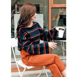 Wide Long-sleeve Stripe T-shirt