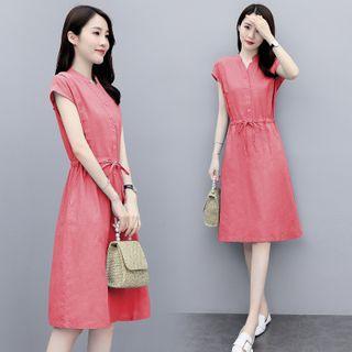 Cap-sleeve Button-up A-line Dress