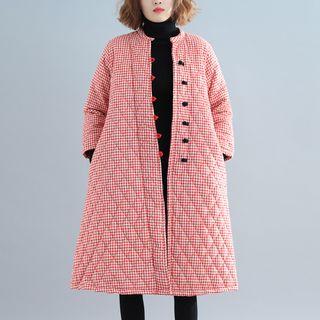 Frog-buttoned Plaid Padded Coat