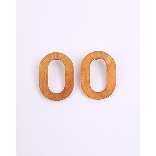 Wooden Oval Earrings Brown - One Size