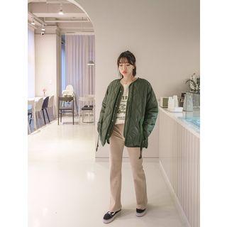 Drawstring-waist Padded Quilted Jacket