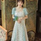 Short-sleeve Off-shoulder Floral Midi Dress