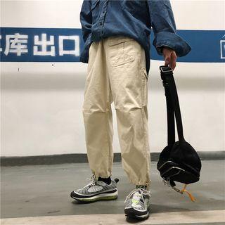 Drawstring Hem Plain Cargo Pants