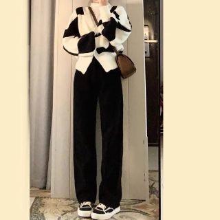 Wide Leg Pants / Check Cardigan