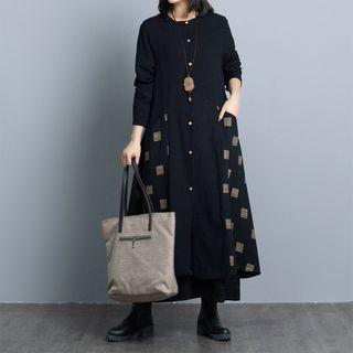 Geometric Print Panel Buttoned Jacket