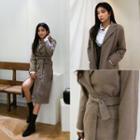 Notched-lapel Hidden-button Coat With Sash Beige - One Size