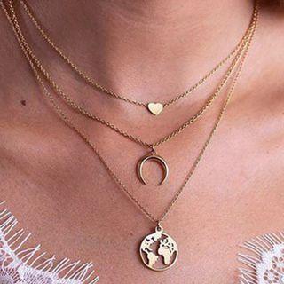 Set Of 3: Layered Pendant Necklace Nl034 - Gold - One Size