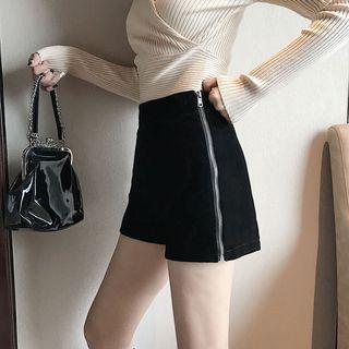 High Waist Side Zip Velvet Shorts