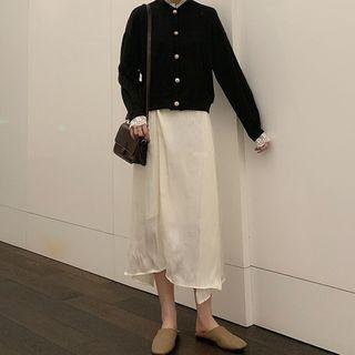 Puff-sleeve Cardigan / Midi A-line Skirt