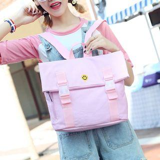 Smiley Face Embroidered Canvas Backpack