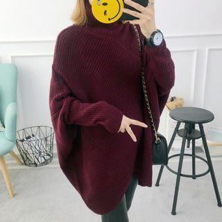 Turtleneck Batwing-sleeve Chunky Sweater