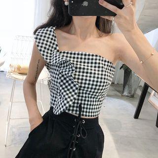 Check Off-shoulder Slim-fit Top As Figure - One Size