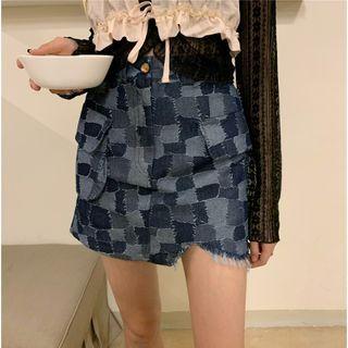 Color Block Denim Mini Pencil Skirt