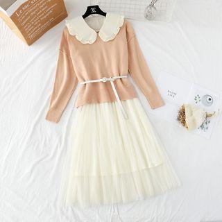 Set: Round Neck Sweater + Sleeveless Midi Dress